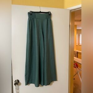 Wide Leg Smocked Waist Pants - Teal Green
